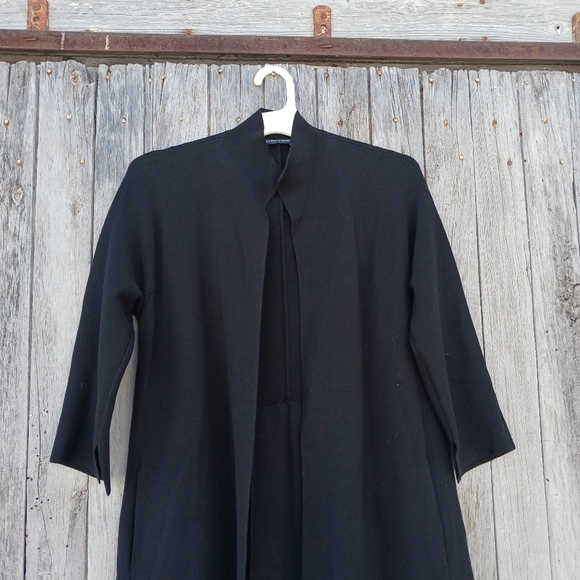 EILEEN FISHER Black Gray Silk Blend Color-block Knit‎ A Line Open Cardigan Sz S - Picture 2 of 7